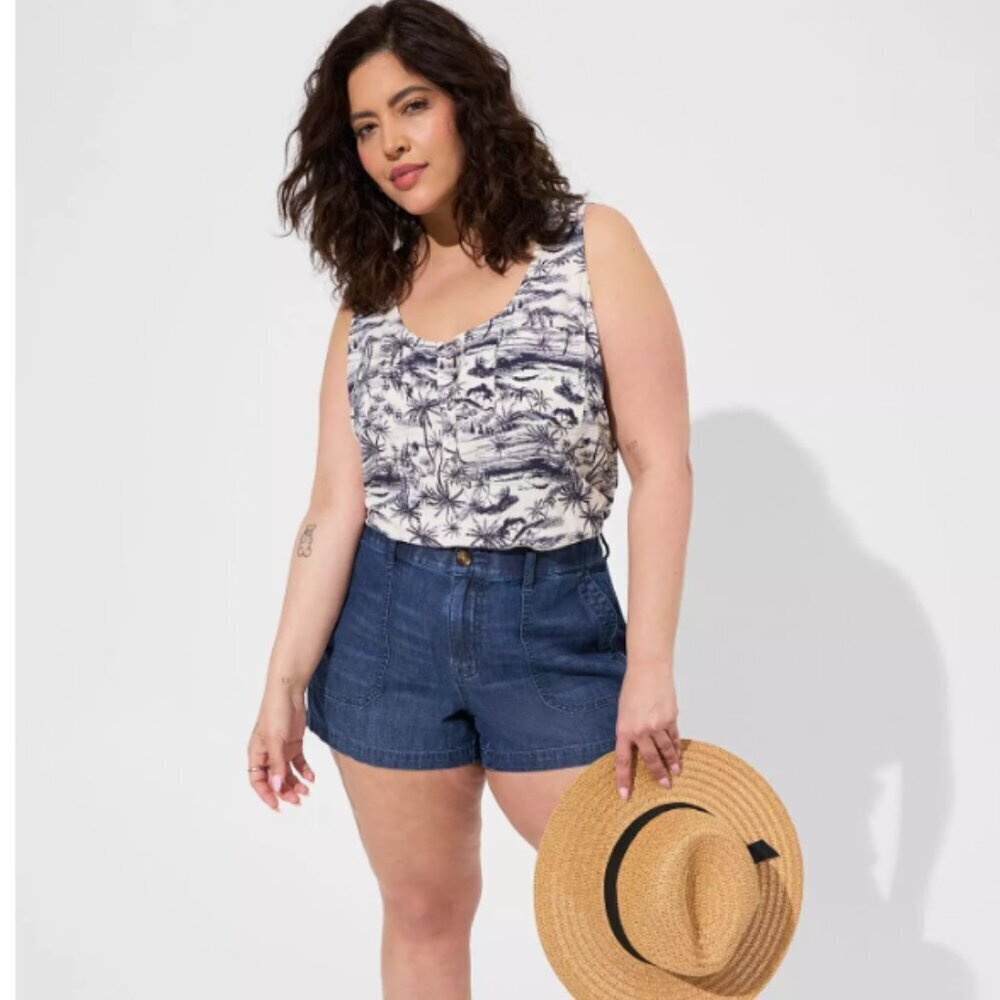 Torrid Challis Henley Pocket Sleeveless Tank Top Tropical Vacation Women's 3X